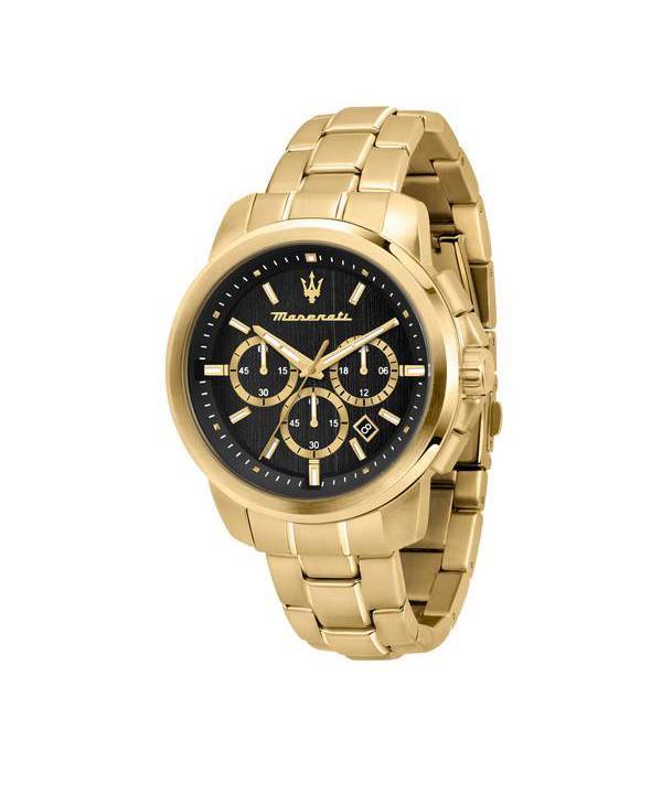 Maserati Successo Chronograph Gold Tone Rustfrit Stål Sort Urskive Quartz R8873621013 Herreur