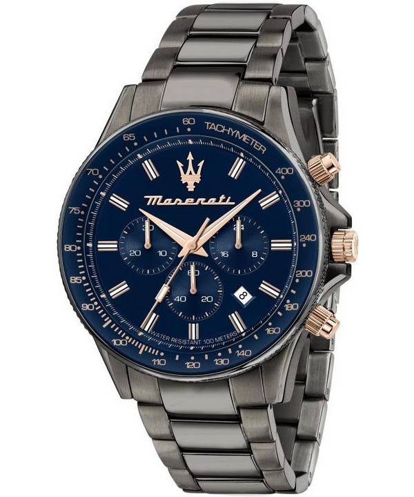 Maserati Sfida Chronograph rustfrit stål blå skive kvarts R8873640001 100M herreur