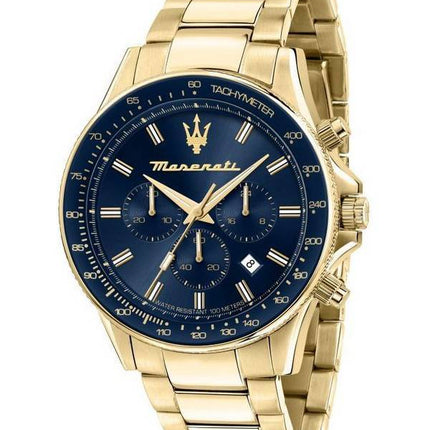 Maserati Sfida Chronograph Gold Tone rustfrit stål Blue Dial Quartz R8873640008 100M herreur