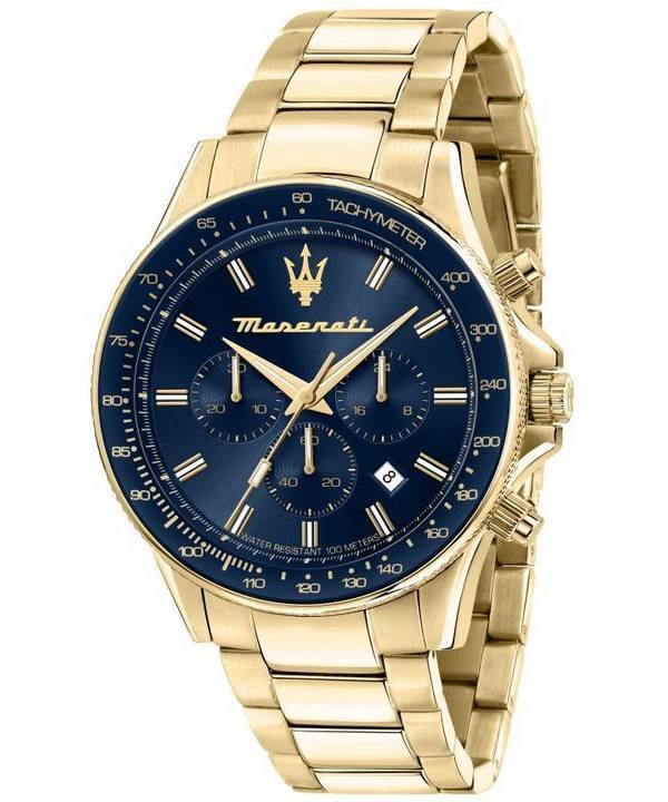 Maserati Sfida Chronograph Gold Tone rustfrit stål Blue Dial Quartz R8873640008 100M herreur