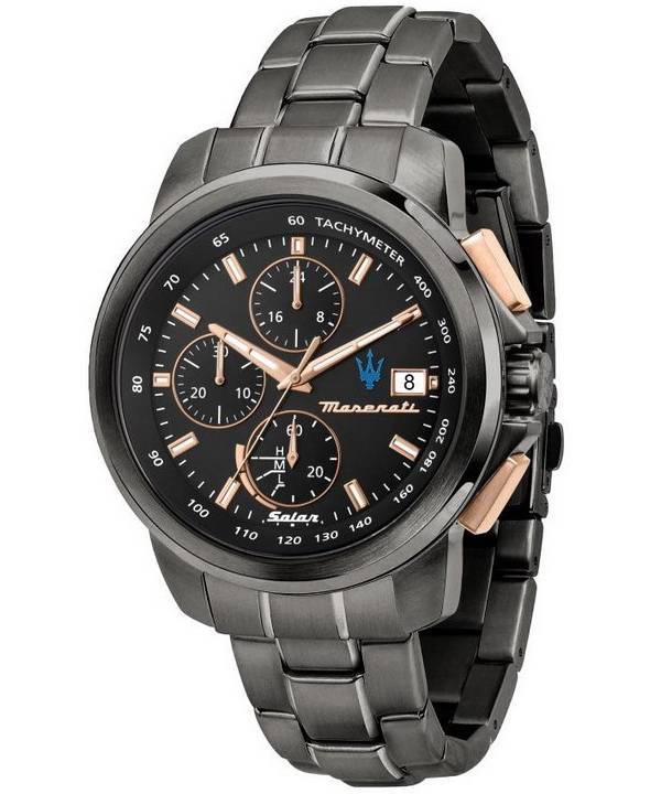 Maserati Successo Chronograph rustfrit stål sort skive Solar R8873645001 herreur