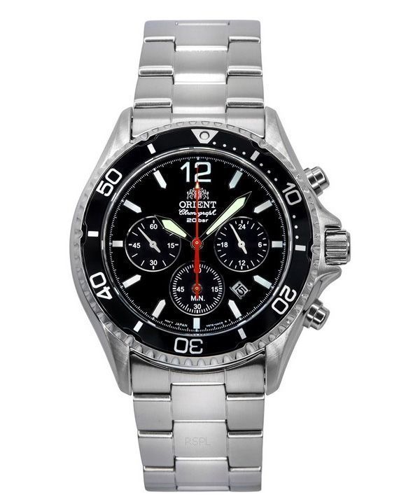 Orient Chronograph rustfrit stål sort skive Solar Diver&#39,s RA-TX0202B10B 200M herreur