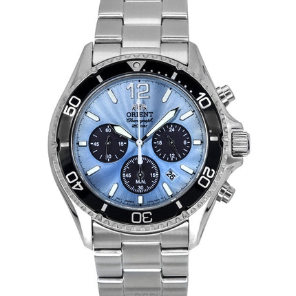 Orient Sports Chronograph Rustfrit stål Sky Blue Dial Quartz Diver&#39,s RA-TX0206L 200M herreur