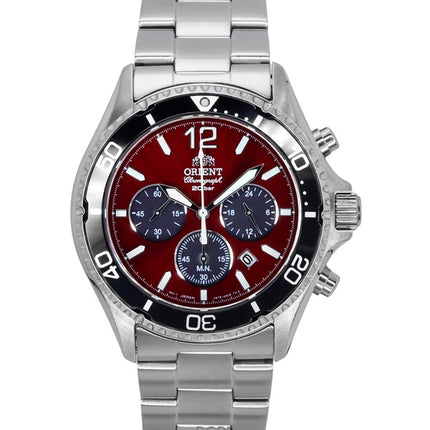 Orient Sports Chronograph Rustfrit stål Sky Red Dial Quartz Diver&#39,s RA-TX0207R 200M herreur