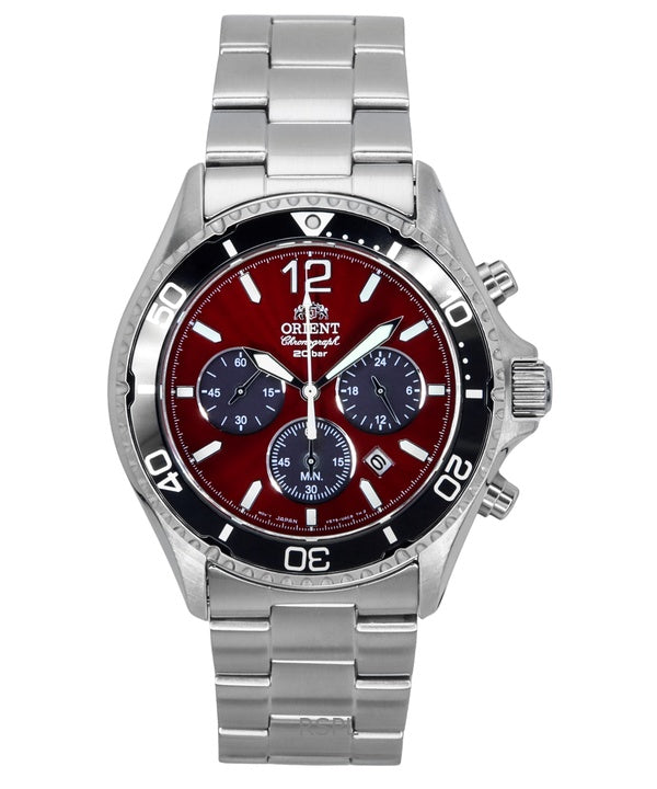 Orient Sports Chronograph Rustfrit stål Sky Red Dial Quartz Diver&#39,s RA-TX0207R 200M herreur