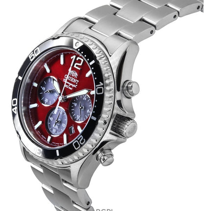 Orient Sports Chronograph Rustfrit stål Sky Red Dial Quartz Diver&#39,s RA-TX0207R 200M herreur