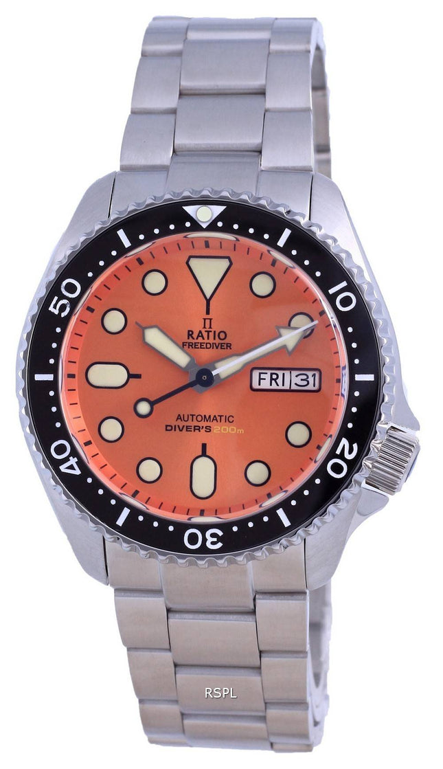 Ratio FreeDiver Orange urskive Rustfrit stÃ¥l Automatisk RTA114 200M Herreur