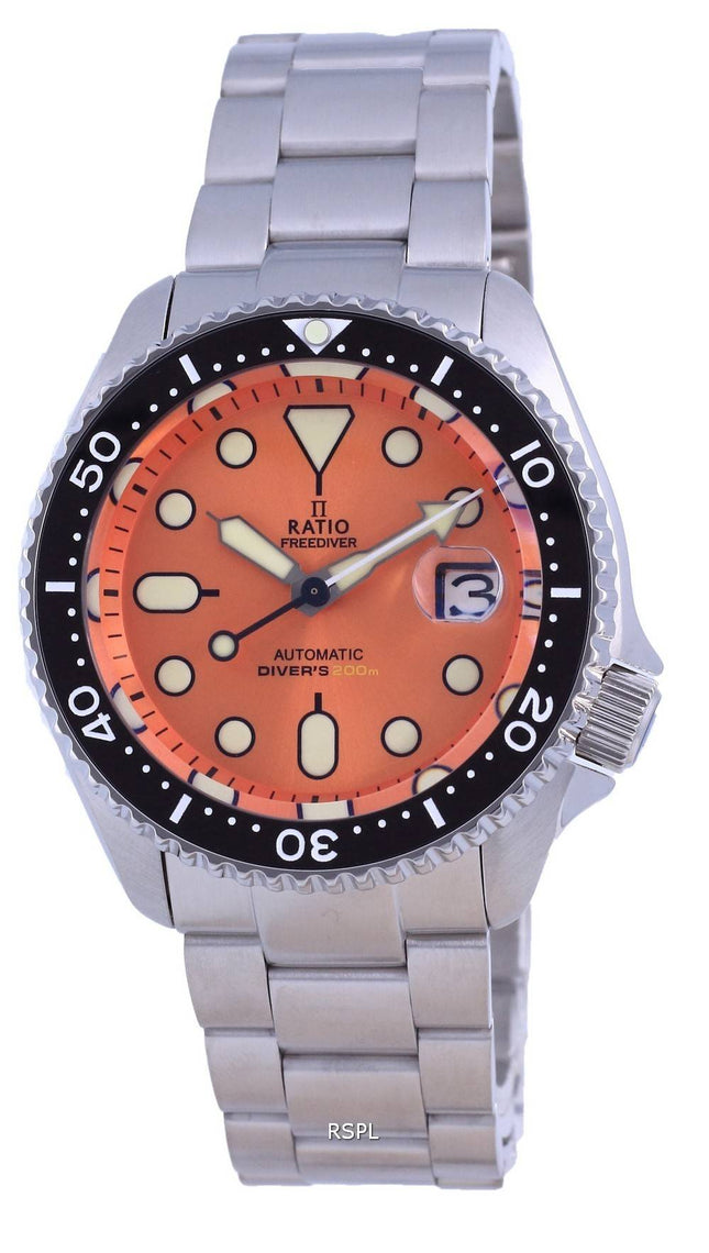 Ratio FreeDiver Orange urskive Rustfrit stÃ¥l Automatisk RTB214 200M Herreur