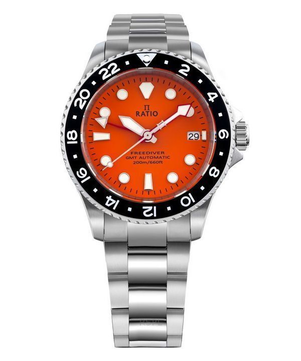 Ratio FreeDiver GMT Series Sapphire Rustfrit Stål Orange Urskive Automatisk RTF055 200M herreur