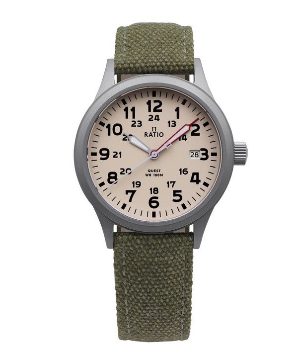 Ratio Quest Herre Field Watch Sapphire Canvas Strap Quartz RTQ019 100M Lewis And Clark Edition