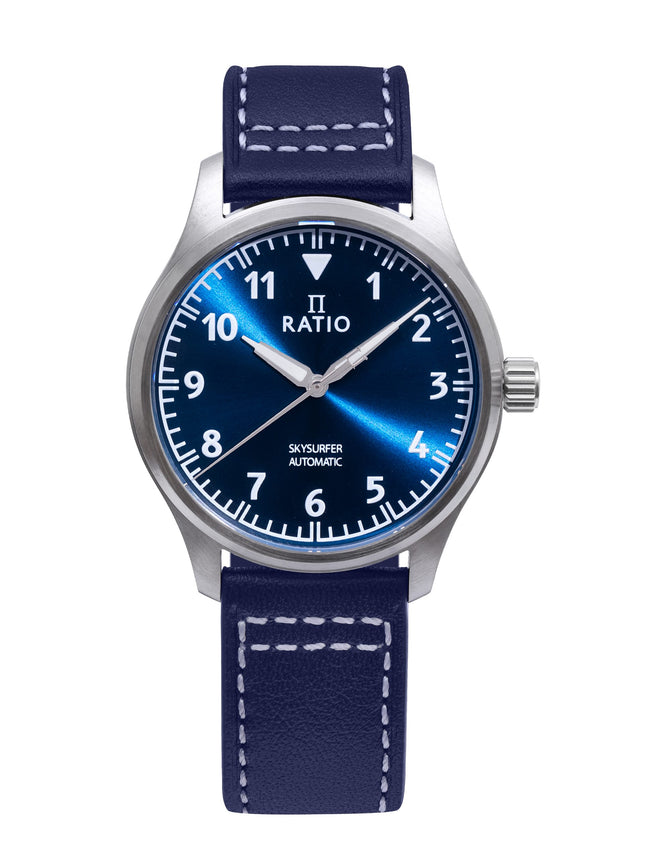 Ratio Skysurfer Pilot Blue Sunray Dial Læder Automatisk RTS302 200M herreur