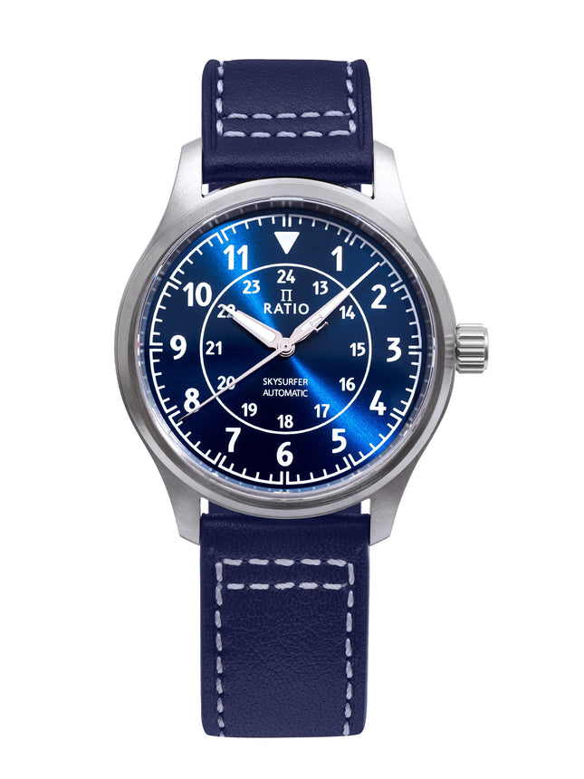 Ratio Skysurfer Pilot Blue Sunray Dial Læder Automatisk RTS309 200M herreur