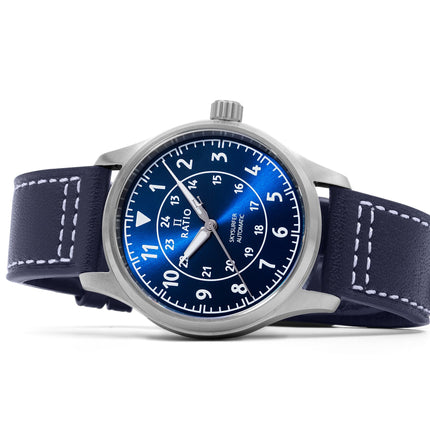 Ratio Skysurfer Pilot Blue Sunray Dial Læder Automatisk RTS309 200M herreur