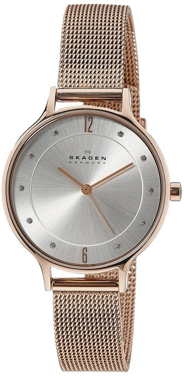 Skagen Anita sølv urskive Crystal Rose guld-Tone Mesh armbånd SKW2151 kvinders ur