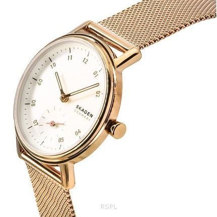 Skagen Kuppel Lille Rose Guld Rustfrit Stål Hvid Urskive Kvarts SKW3099 Dameur