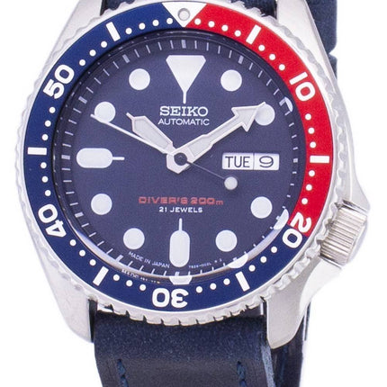 Seiko automatiske SKX009J1-LS13 dykkerens 200M mørk blå læder rem Herreur