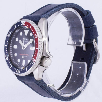 Seiko automatiske SKX009J1-LS13 dykkerens 200M mørk blå læder rem Herreur