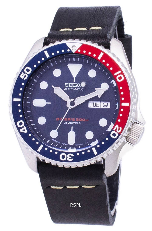 Seiko automatiske SKX009J1-LS14 dykkerens 200M Japan lavet sort læder rem Herreur