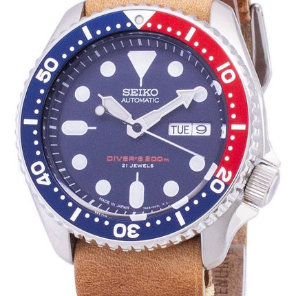 Seiko automatiske SKX009J1-LS18 dykkerens 200M Japan gjort brun læder rem Herreur