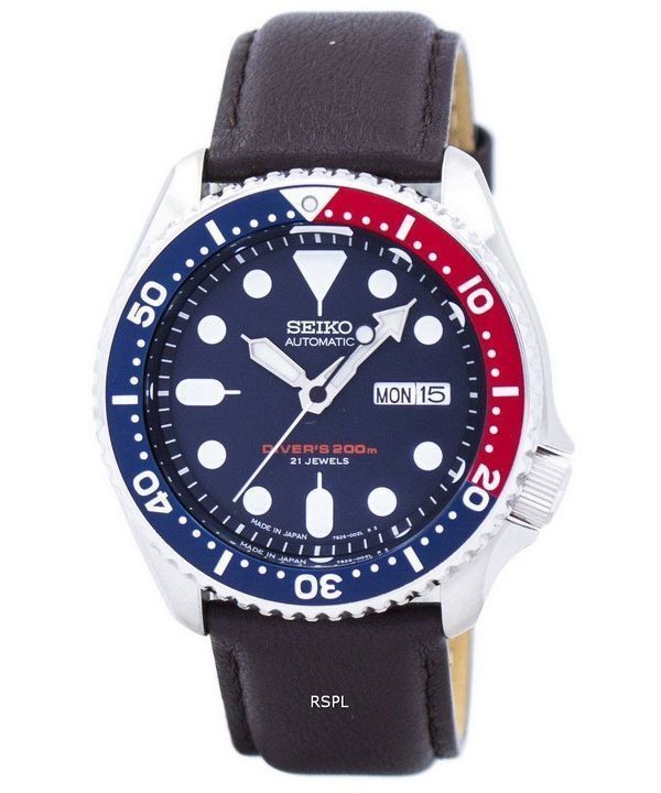 Seiko automatiske dykkerens forholdet mørk brun læder SKX009J1-LS11 200M Herreur