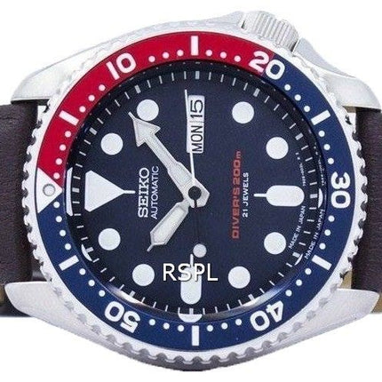 Seiko automatiske dykkerens forholdet mørk brun læder SKX009J1-LS11 200M Herreur