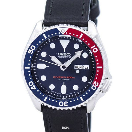 Seiko automatiske dykkerens forholdet sort læder SKX009J1-LS8 200M Herreur