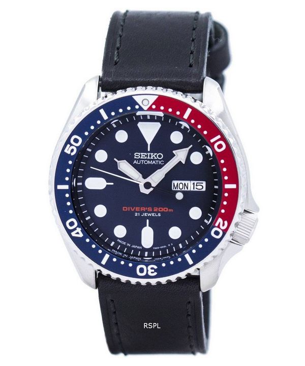 Seiko automatiske dykkerens forholdet sort læder SKX009J1-LS8 200M Herreur