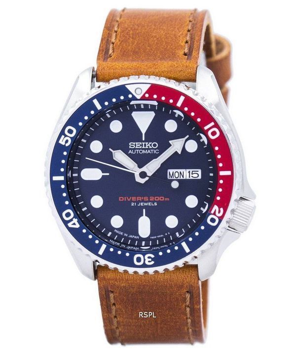 Seiko automatiske dykkerens forholdet brun læder SKX009J1-LS9 200M Herreur