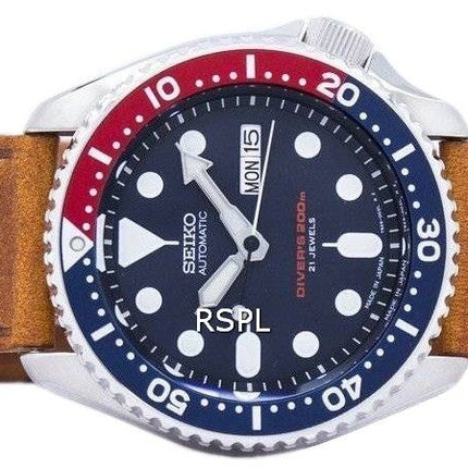 Seiko automatiske dykkerens forholdet brun læder SKX009J1-LS9 200M Herreur