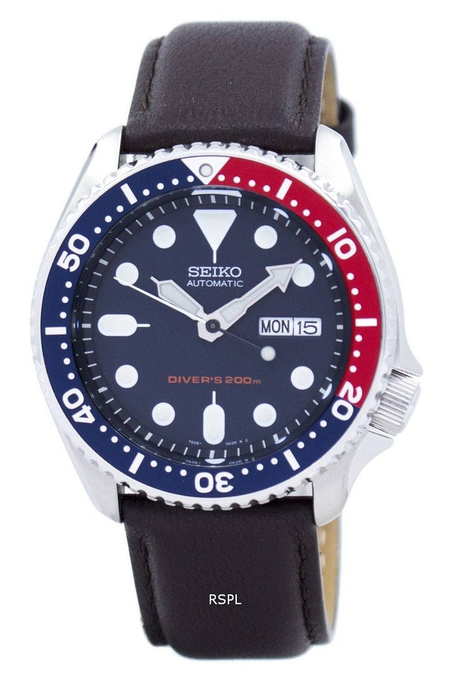 Seiko automatiske dykkerens 200M forholdet mørk brun læder SKX009K1-LS11 Herreur