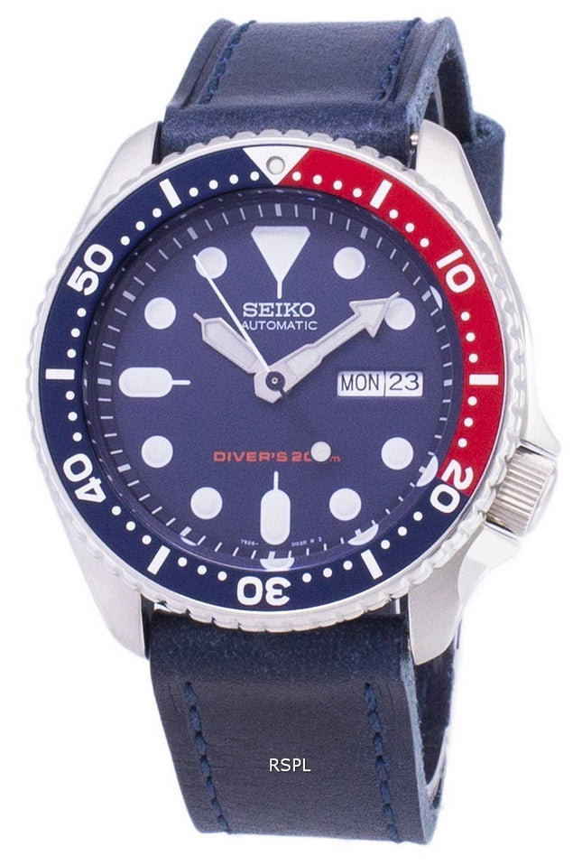 Seiko automatiske SKX009K1-LS13 dykkerens 200M mørk blå læder rem Herreur