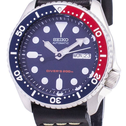 Seiko automatiske SKX009K1-LS14 dykkerens 200M sort læder rem Herreur