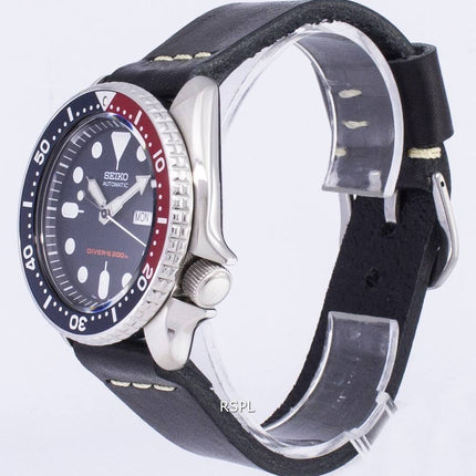 Seiko automatiske SKX009K1-LS14 dykkerens 200M sort læder rem Herreur