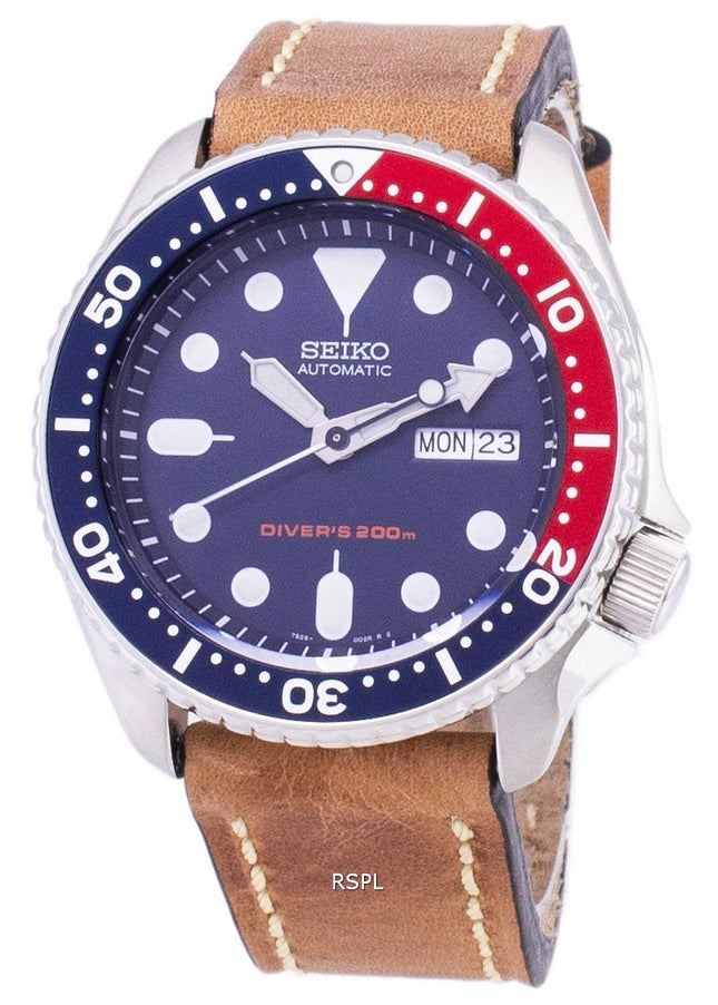 Seiko automatiske SKX009K1-LS17 dykkerens 200M brun læder rem Herreur