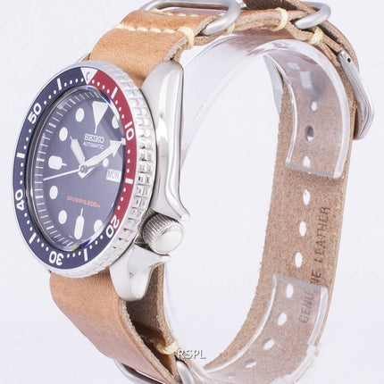 Seiko automatiske SKX009K1-LS18 dykkerens 200M brun læder rem Herreur