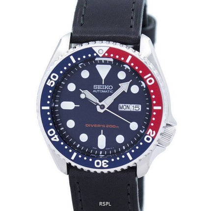 Seiko automatiske dykkerens 200M forholdet sort læder SKX009K1-LS8 Herreur