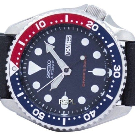 Seiko automatiske dykkerens 200M forholdet sort læder SKX009K1-LS8 Herreur