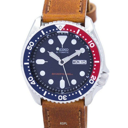 Seiko automatiske dykkerens 200M forholdet brun læder SKX009K1-LS9 Herreur