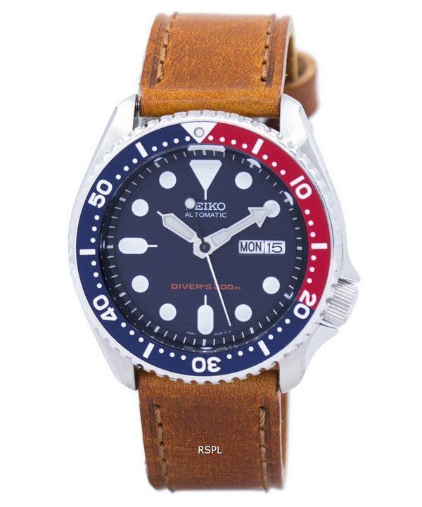 Seiko automatiske dykkerens 200M forholdet brun læder SKX009K1-LS9 Herreur