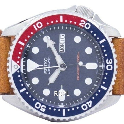 Seiko automatiske dykkerens 200M forholdet brun læder SKX009K1-LS9 Herreur