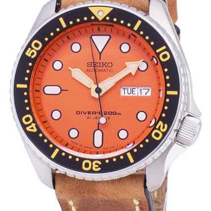 Seiko automatiske SKX011J1-LS17 dykkerens 200M Japan gjort brun læder rem Herreur