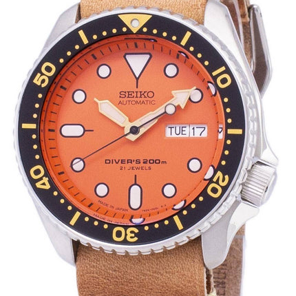 Seiko automatiske SKX011J1-LS18 dykkerens 200M Japan gjort brun læder rem Herreur