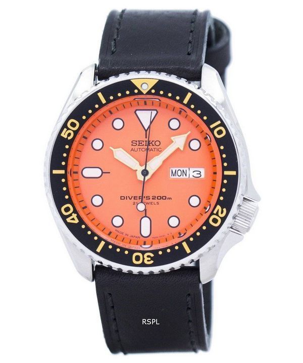 Seiko automatiske dykkerens forholdet sort læder SKX011J1-LS8 200M Herreur