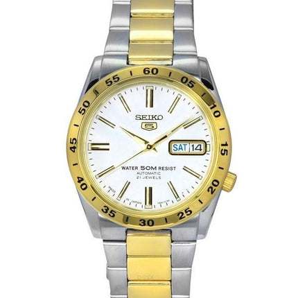 Seiko 5 Tofarvet rustfrit stål hvid skive 21 juveler automatisk SNKE04J1 unisex ur