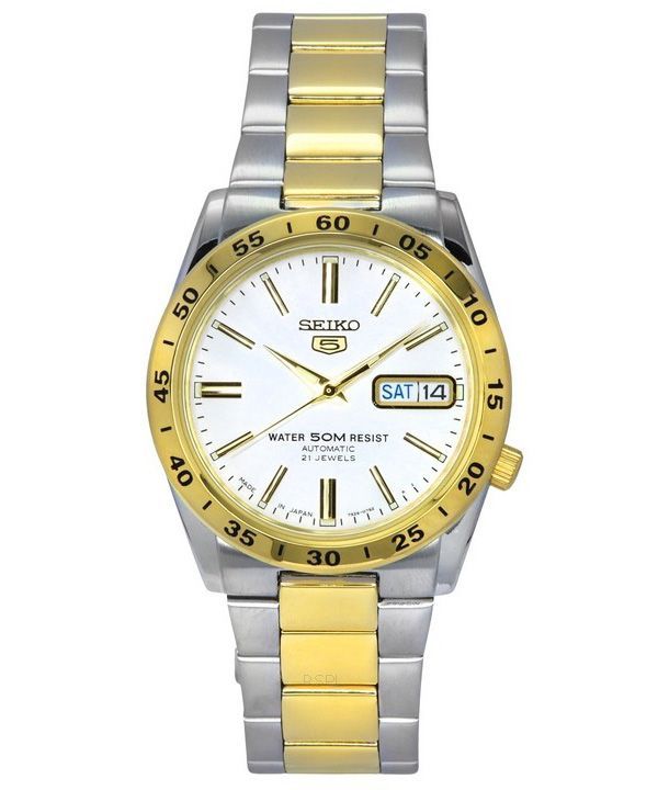 Seiko 5 Tofarvet rustfrit stål hvid skive 21 juveler automatisk SNKE04J1 unisex ur