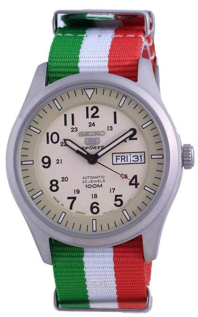 Seiko 5 Sports Military Automatic Japan Made SNZG07J1-var-NATO23 100M Herreur