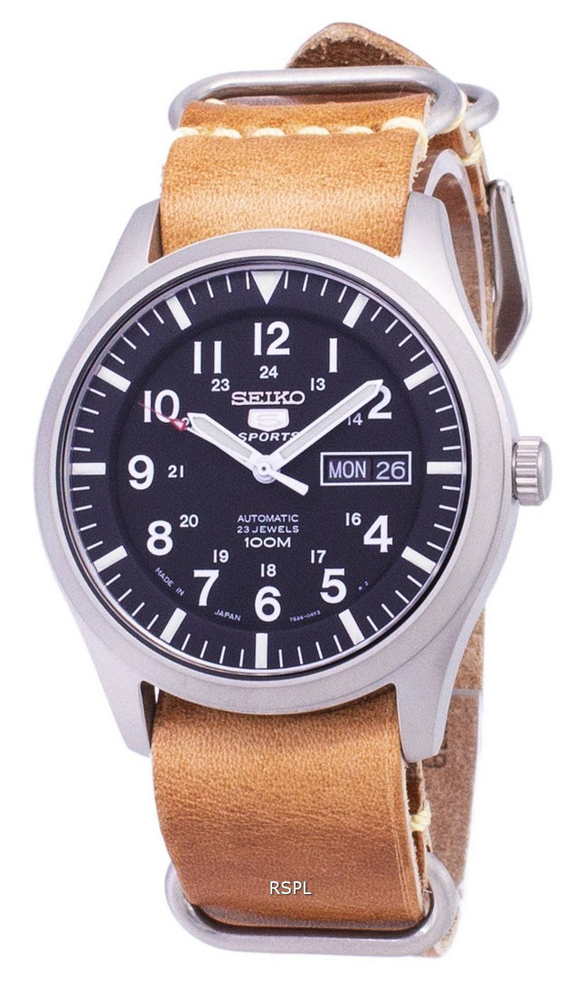 Seiko 5 sport SNZG15J1-LS18 automatisk Japan gjort brun læder rem Herreur