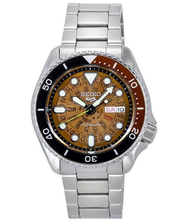 Seiko 5 Sports SKX Style Rustfrit Stål Transparent Orange Urskive Automatisk SRPJ47K1 100M herreur