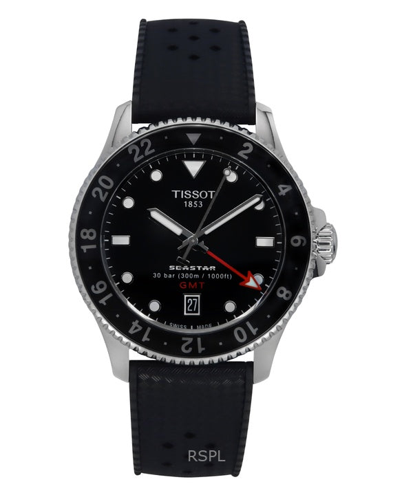 Tissot Seastar 1000 GMT gummirem Black Dial Quartz Diver&#39;s T120.852.17.051.00 300M herreur