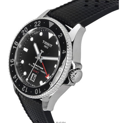 Tissot Seastar 1000 GMT gummirem Black Dial Quartz Diver&#39;s T120.852.17.051.00 300M herreur